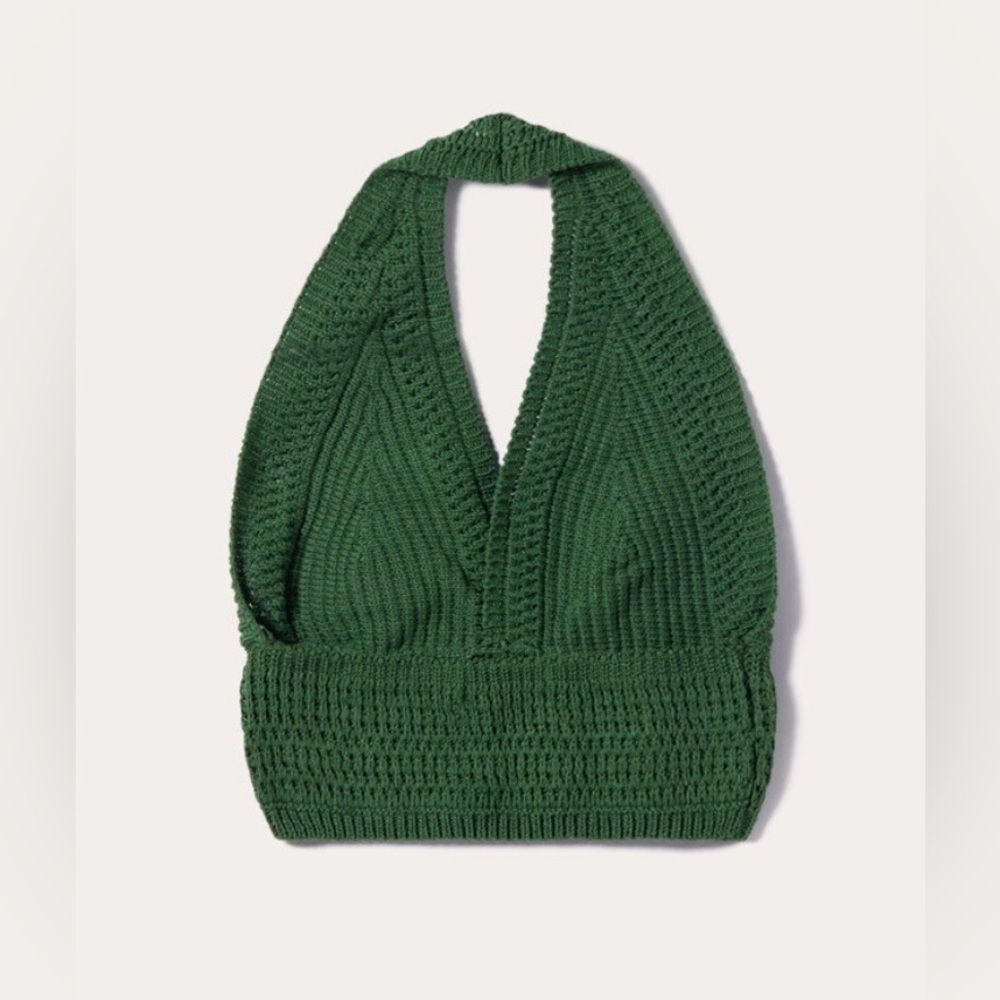 Alcott Green Cropped Crochet V-Neck Top - size UN/M - Picture 2 of 8